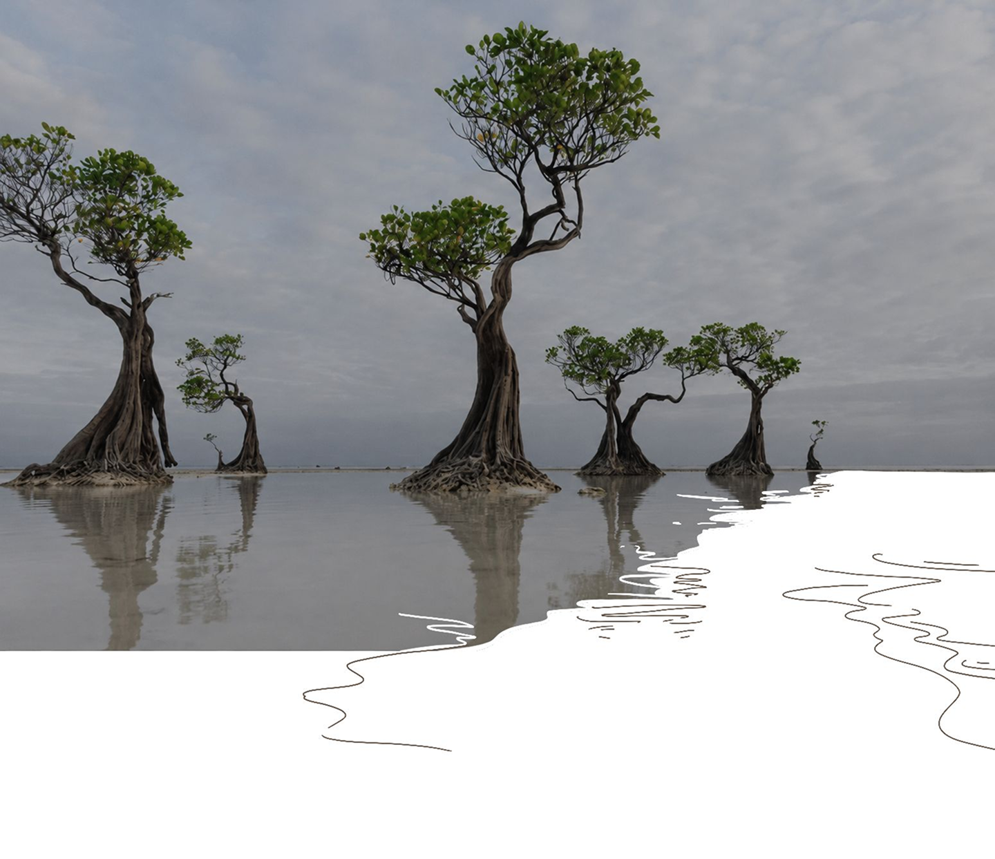 Coastal landscape and expressive architectural illustration